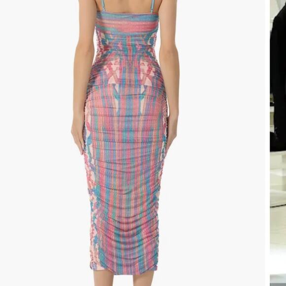 AFRM Hazel Printed Ruched Mesh Midi Dress Size Large NWT - Picture 3 of 7